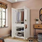 True living 2 Door Walk-in White wardrobe Laminated Finish & PU Finish (3 Ft*2 Ft*8 Ft)